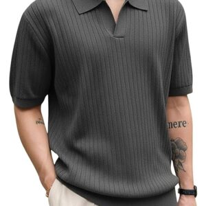 Men’s Casual Ribbed Polo Collar Knit T-Shirt | Regular Fit Half Sleeve Polo for Men |